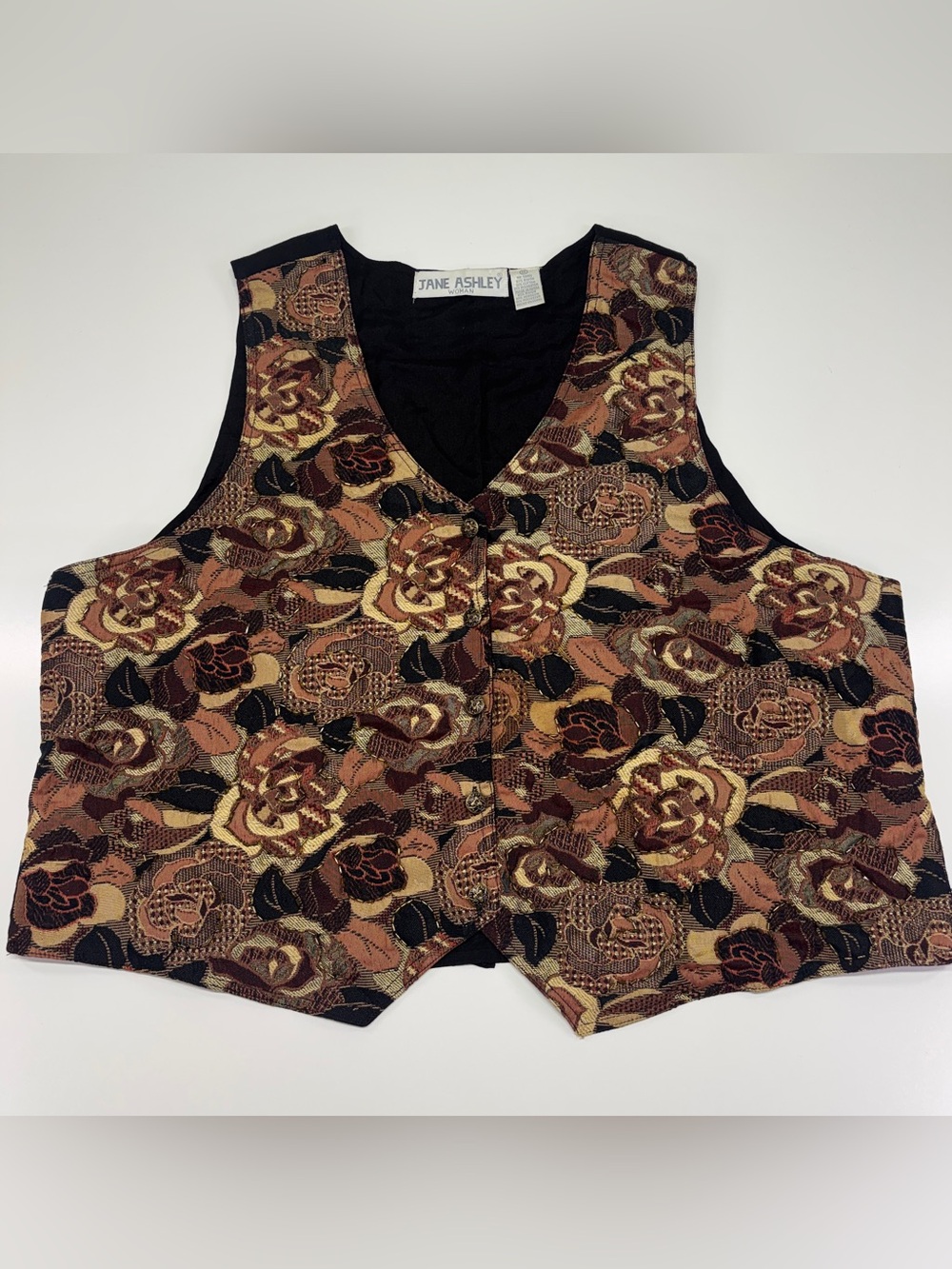 Vintage Jane Ashley Floral Tapestry Beaded Vest 2X Cottagecore Boho